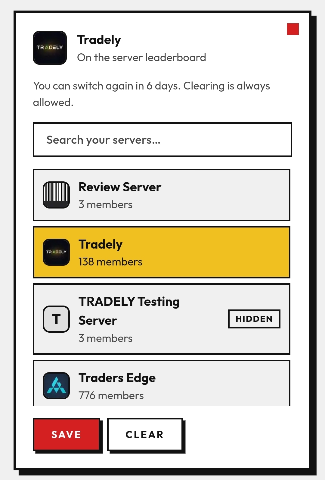 Image of Selection UI in "Edit Profile" Section
